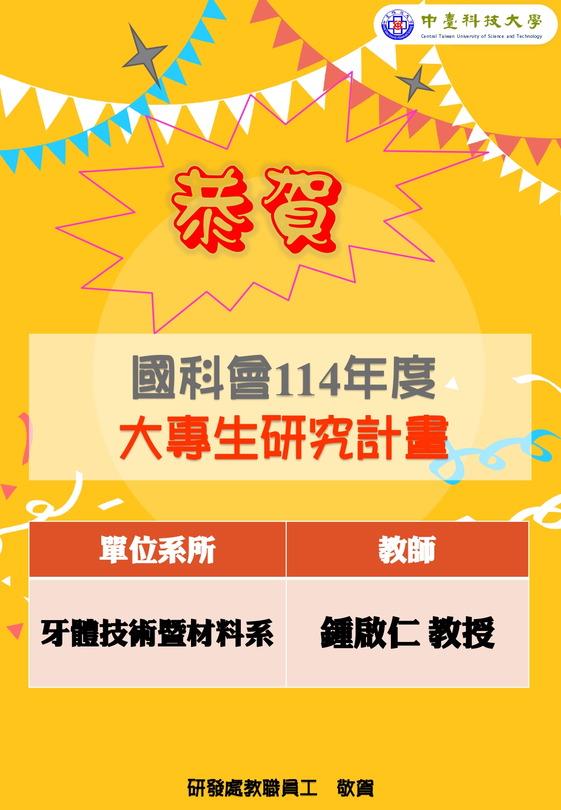 114年度國科會補助大專校院研究獎勵公告海報